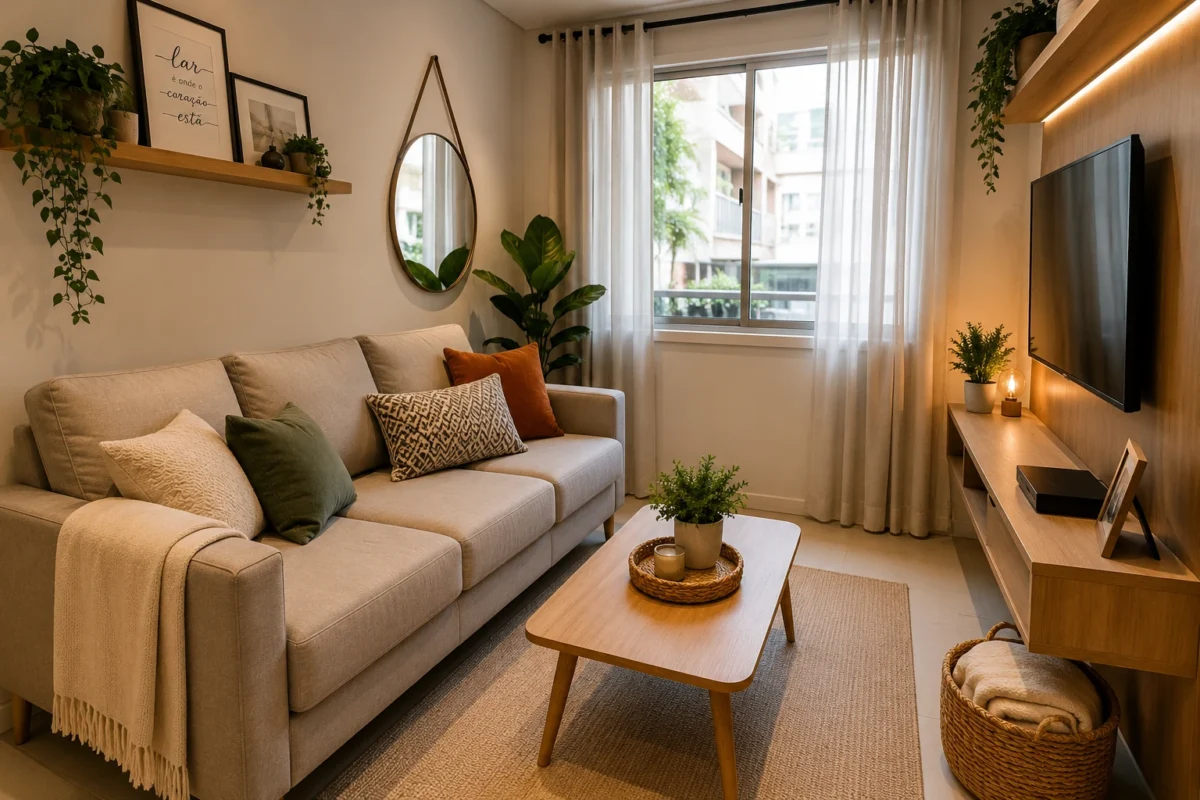 Decoração barata para sala pequena com ambiente moderno e aconchegante