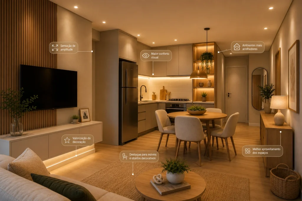 iluminacao-em-casas-pequenas-fita-de-led-ambiente-aconchegante-1024x683 Iluminação em Casas Pequenas: 5 ideias modernas e Funcionais