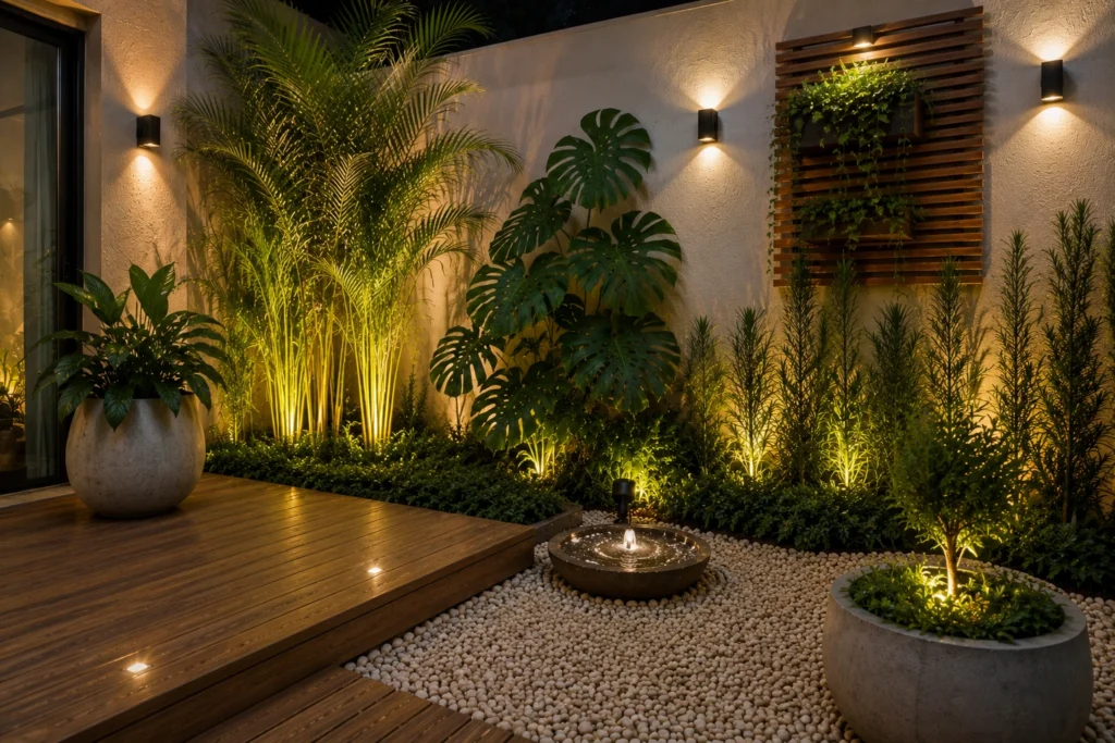 jardim-pequeno-moderno-com-plantas-tropicais-1024x683 Jardim Pequeno Moderno: Soluções para Áreas Pequenas