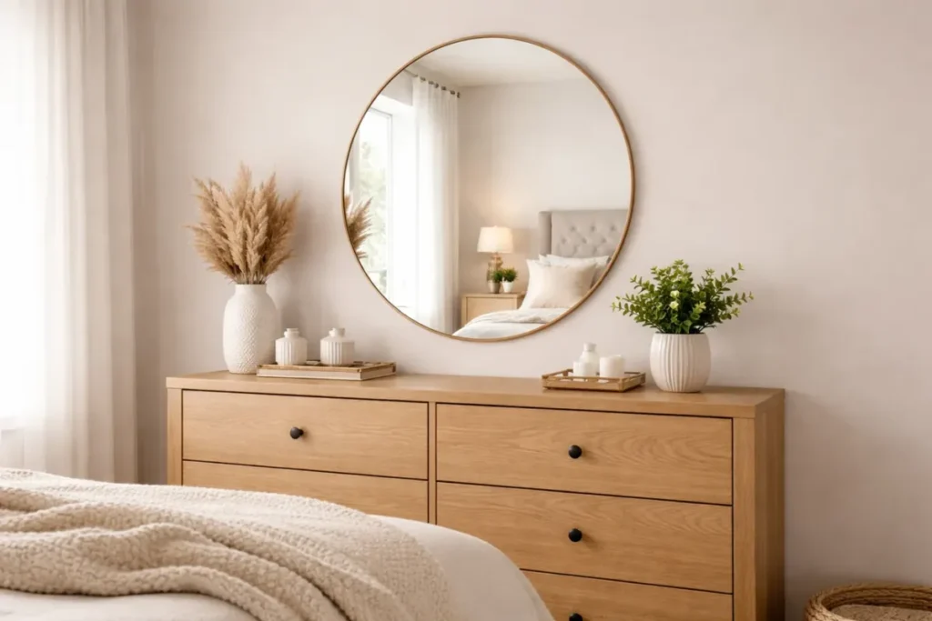 Quarto-moderno-com-espelho-dourado-1024x683 Espelhos na Decoração: Amplie e Valorize Seu Lar