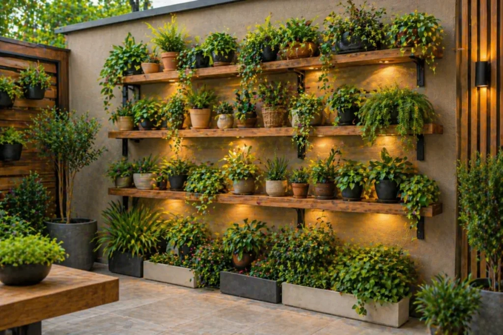 jardim-com-prateleiras-moderno-1024x683 Jardim Vertical Barato para Apartamento Pequeno
