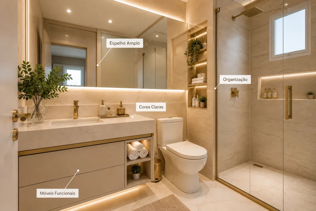 como-fazer-banheiro-pequeno-parecer-maior-luxo-1024x683 Banheiro Pequeno Moderno: 8 Ideias para Ganhar Espaço