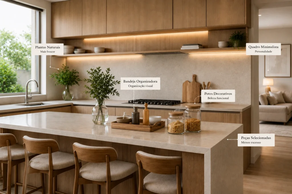 cozinha-minimalista-decoracao-acolhedora-elementos-decorativos-1024x683 Cozinha Minimalista: Como Unir Luxo e Conforto no Ambiente