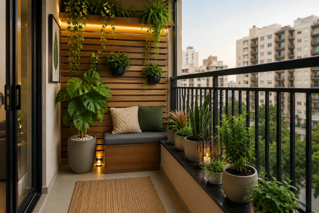 jardim-pequeno-moderno-varanda-apartamento-1024x683 Jardim Pequeno Moderno: 12 Ideias para Espaços Compactos