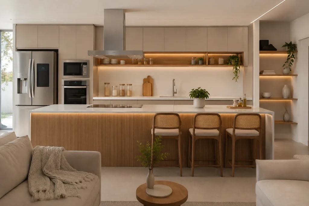cozinha-conceito-aberto-potes-organizadores-prateleiras-decorativas-1024x683 12 Ideias de Cozinha Barata que Parecem de Luxo